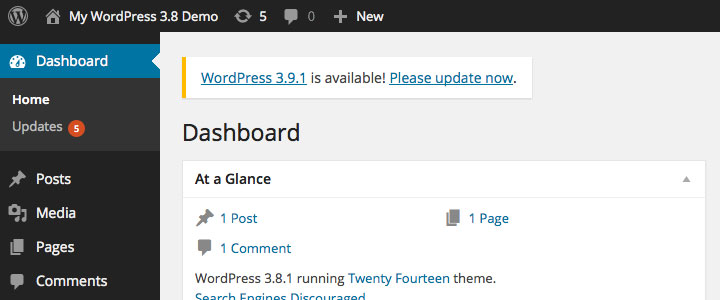 Screenshot of WordPress Update Notification