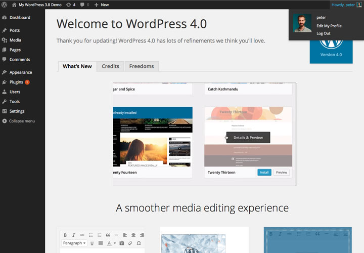 WordPress 4 Welcome Screen
