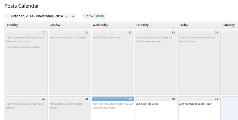 Screenshot of WordPress Editorial Calendar