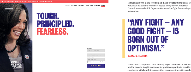webdesign for Kamala Harris's campaign website