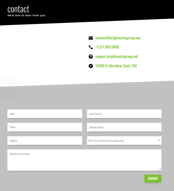 Brightworks IT screenshot of contact page