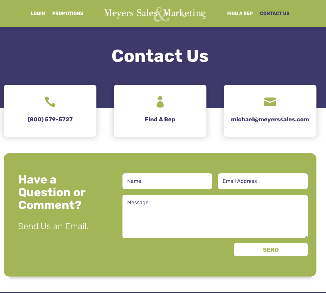 Meyers Sales & Marketing screenshot of contact page