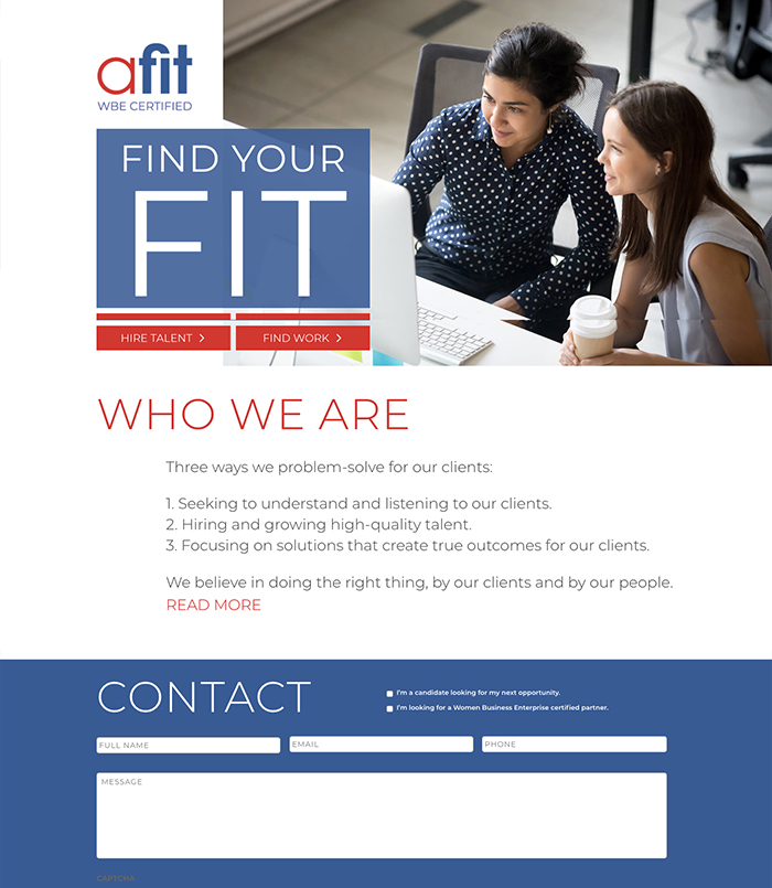 Afit home page with 2 ctas